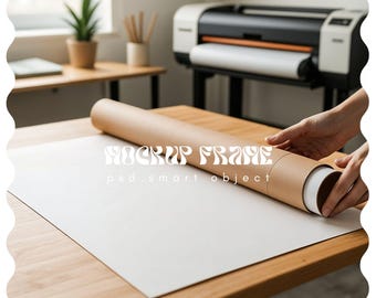 Rolled Poster Mockup With Person, Rolled Up Unrolling Rolling, DIN A Vertical Frame Mockup, Frame Leaning on Wall Template for Photoshop