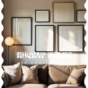 Galerie Wandrahmen Mockup, Photoshop Mockup, Holzrahmen Mockup, vertikaler und horizontaler Rahmen Mockup