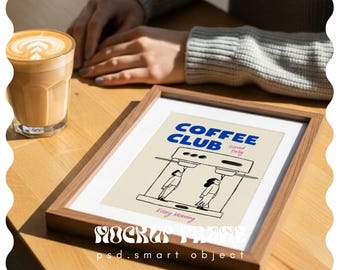 Video Frame Mockup With Person, Vertical Frame Video Mockup, DIN A Ratio, Thin Wood Frame, PSD Photoshop Animated Mockup