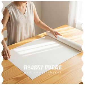 Poster Mockup With Person, Rolled Up Unrolling Rolling, DIN A Vertical Frame Mockup, Frame Leaning on Wall Template for Photoshop