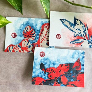 Set van 3 wenskaarten - tropische bladeren - set 2 - botanische wenskaarten - A6 - aquarel