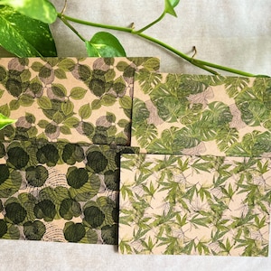 Juego de 4 postales: hojas tropicales, 2 verdes, tarjetas de felicitación botánicas, tarjetas artísticas de 4 x 6 pulgadas, miniimpresiones en cartón kraft reciclado de 300 g