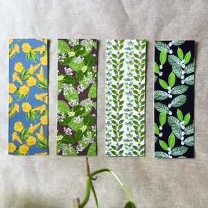 Bladwijzerset van 4 - tropische planten - set 1 - botanische bladwijzers - kunstkaarten van 5 x 15 cm - miniprints op 400 gsm karton