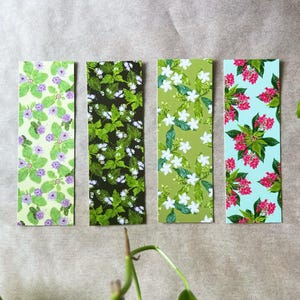 Bladwijzerset van 4 - tropische planten - set 2 - botanische bladwijzers - kunstkaarten van 5 x 15 cm - miniprints op 400 gsm karton
