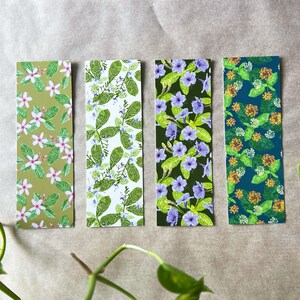 Bladwijzerset van 4 - tropische planten - set 3 - botanische bladwijzers - kunstkaarten van 5 x 15 cm - miniprints op 400 gsm karton