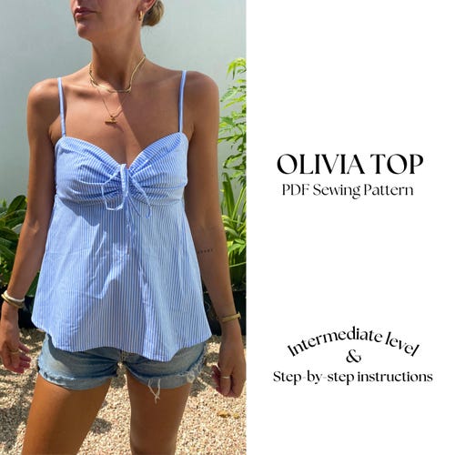 Gathered Bust Summer Cami Top Sewing Pattern - XXS-XXL (PDF