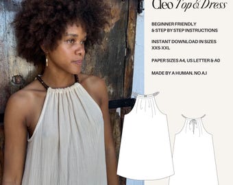 Halterneck Dress Sewing Pattern: Beaded Summer Sundress or top (PDF)