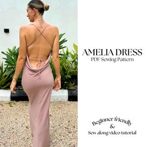 Cowl neck backless dress- PDF Sewing pattern, formal dress, bias dress pattern, backless dress, Beginner friendly pattern, Sizes XXS-XXL