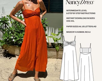 Maxi Dress Sewing Pattern: Tie Back Babydoll Sundress (PDF Pattern)