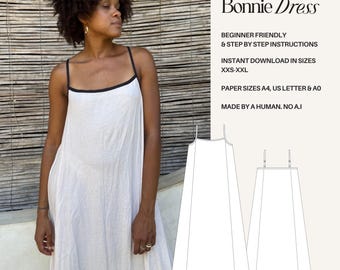 PDF maxi-jurk naaipatroon: beginnersvriendelijk, maten XXS-XXL