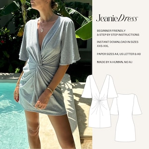 Patron de couture pour mini robe torsadée : manches ange (Patron numérique PDF)