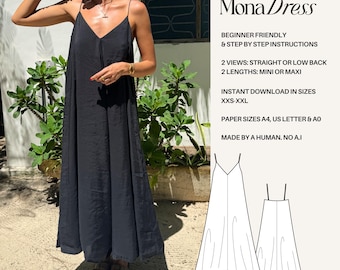 Patron de couture PDF pour robe maxi : coupe trapèze devant en V, tailles XXS à XXL (téléchargement numérique)
