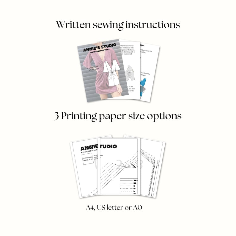 Peut inclure: Un ensemble d'instructions de couture pour un haut "Knot Twist Front", imprim&eacute; sur du papier blanc. Les instructions sont disponibles en trois tailles&nbsp;: A4, US Letter ou AO.