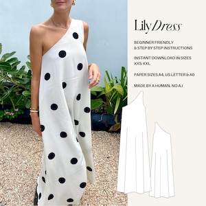 Patrón de costura para vestido largo de un solo hombro: Apto para principiantes (PDF)