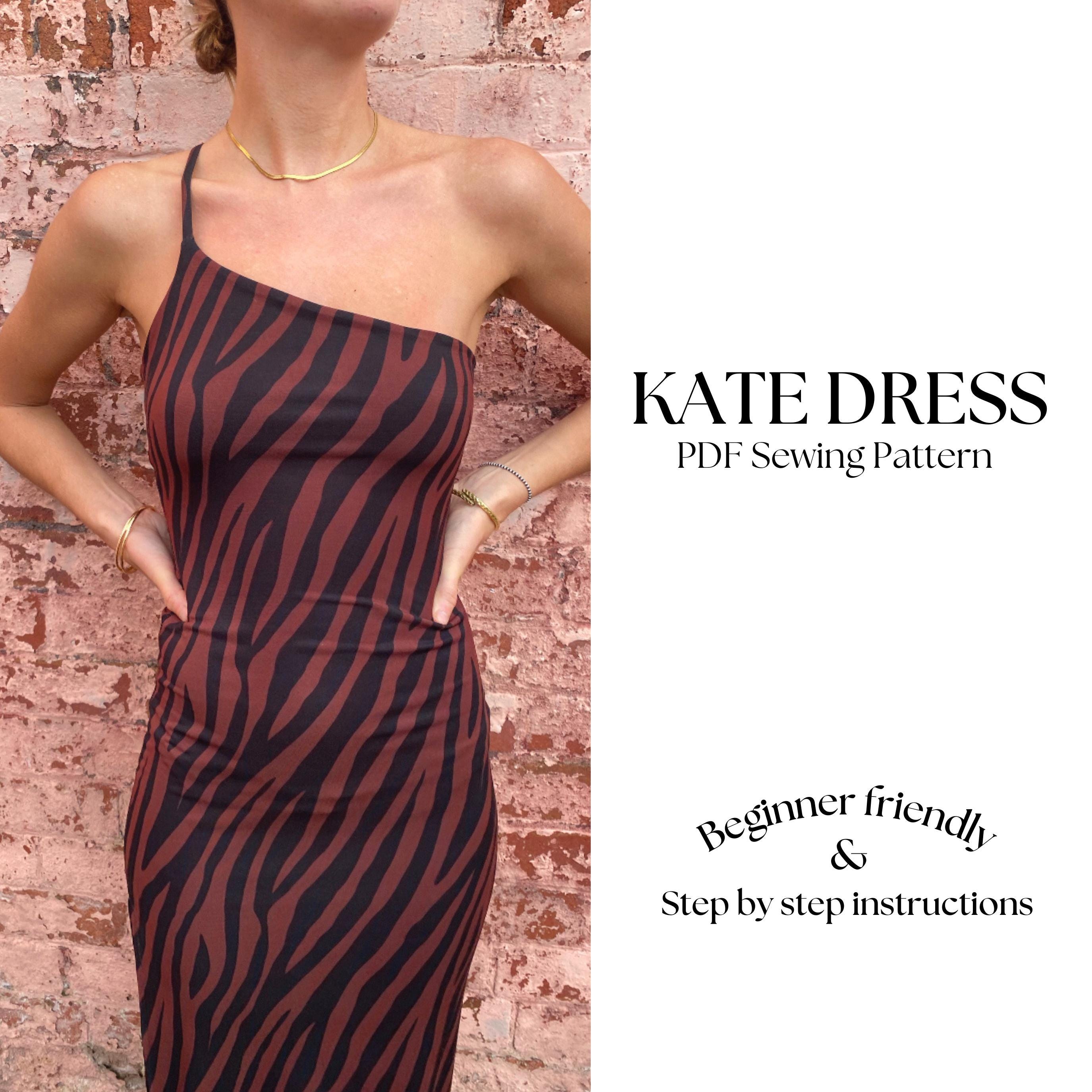 One-Shoulder Maxi Dress Sewing Pattern: Stretch Cami, XXS-XXL (PDF Pattern)