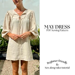Smock dress- PDF Sewing pattern, Linen Summer Dress, Gathered dress, Sundress Pattern, Puff sleeve, Beginner friendly pattern, Sizes XXS-XXL