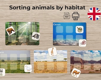 Animal Sorting Activity by Habitat – Montessori Printable – Ocean, Forest, Desert, Savannah, Farm – Preschool Learning PDF