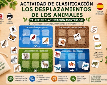 Klassificering av djur | Utskrivbar Montessori PDF | Djurrörelser (caminar, nadar, volar, arrastrarse)