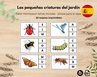 Montessoriaktivitet om grundläggande kunskaper – första bokstaven – trädgårdsinsekter – 20 ark – Utskrivbar PDF
