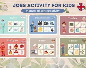 Montessori-sorteringsaktivitet för samhällshjälpare – utskrivbar PDF för förskola