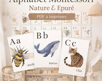 Montessori Naturalfabet – Förskolealfabetposters – Utskrivbar PDF – Barnrumsinredning