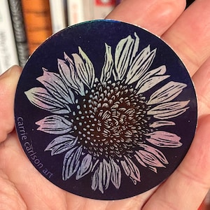 Pegatina de vinilo linograbado original de Coneflower