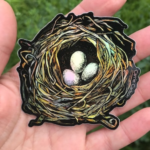 Pegatina de vinilo holográfica de nido de pájaro de 3"