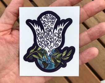 3" World Peace Dove Vinyl Sticker (from original hand-painted linoleum block print)