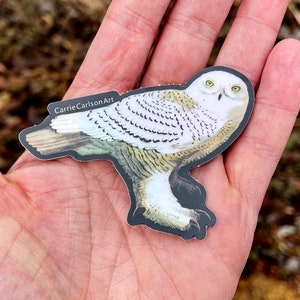 Pegatina de vinilo Snowy Owl de 3" (de linograbado original)