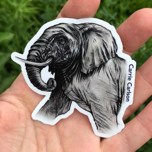 Adesivo de vinil de elefante de 3" do desenho original a carvão