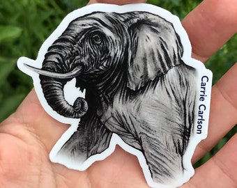 Elephant 3" vinyl sticker from original charcoal drawing