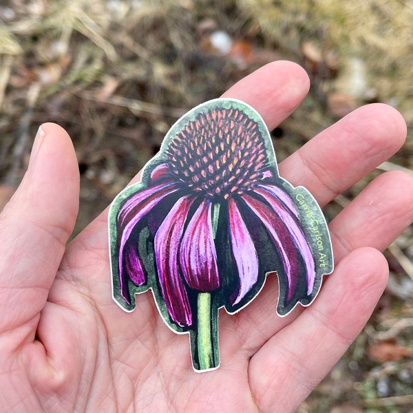 3" Purple Coneflower Vinyl Sticker (made from original gouache painting)