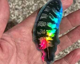 Feather drawing holographic vinyl sticker