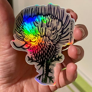 3,5" distel vinyl holografische sticker (van originele linoleumblokprint)
