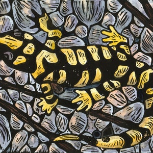 Tiger Salamander hand-painted block print