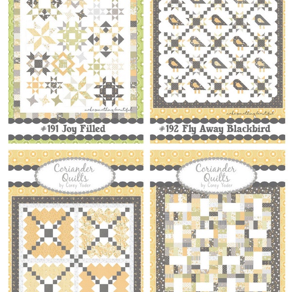 Coriander Quilts 4 piece Paper Pattern Bundle #12 (Buttercup & Slate Release)