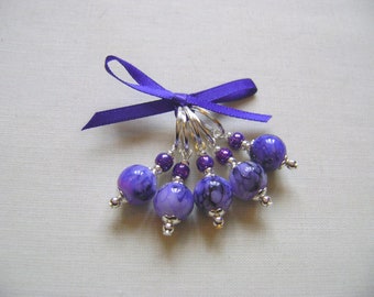 Purple Marbled Stitch Markers for Knitting or Crochet