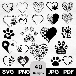 40 Heart Paw svg Bundle, Paw Print svg Bundle, Dog Paw svg, Paw svg, Digital Download