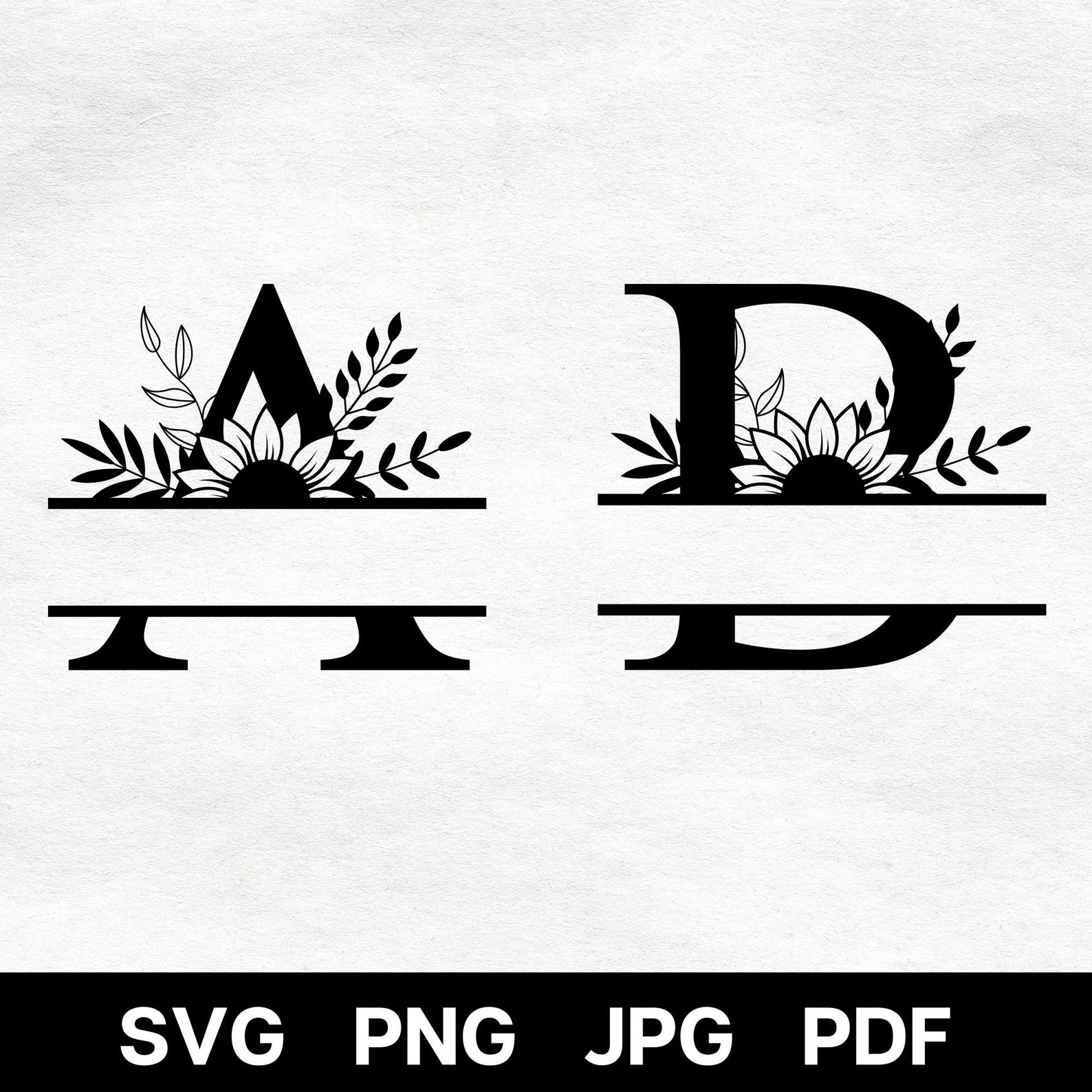 Sunflower Svg - Sunflower Split Monogram Svg - Digital Download for ...