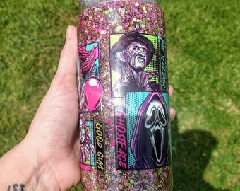 20oz Plastic Snow Globe Tumbler – Horror Movie Character Cup with Floating Glitter