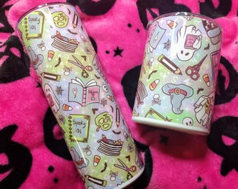Pastel Spooky Tumbler – 20oz or 10oz | Cute Halloween Ghost Cup | Witchy School Cup | Reusable Stainless Steel Cup | Kawaii Fall Drinkware