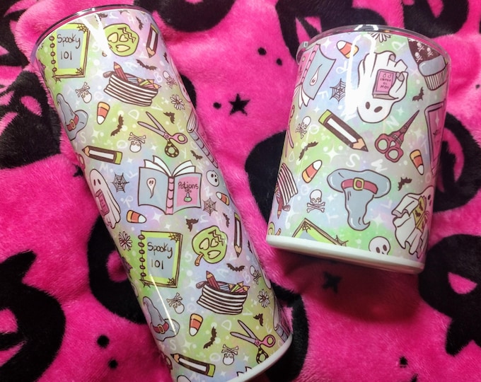 Featured listing image: Pastel Spooky Tumbler – 20oz or 10oz | Cute Halloween Ghost Cup | Witchy School Cup | Reusable Stainless Steel Cup | Kawaii Fall Drinkware