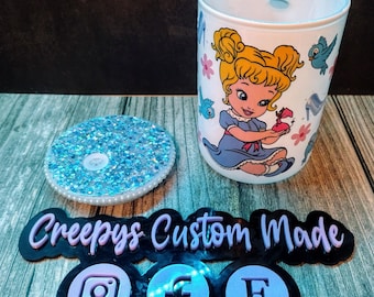 16oz White Glass Mug with Princess Design and Glitter Pearl Lid – Fairytale-Inspired Cute Cup – Custom Magical Gift for Girls