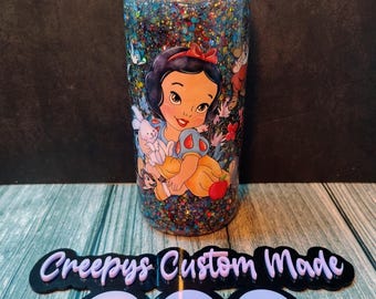 20oz Snow Princess Snow Globe Tumbler – Custom Glitter Cup with Clear Lid & Adorable Animal Design