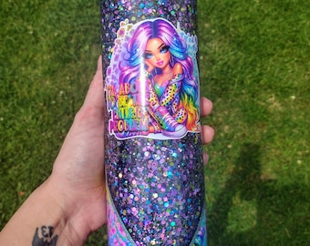 25oz Glass Snow Globe Tumbler – Glitter Rainbow Girl Design – "I'm About to Be the Entire Problem"