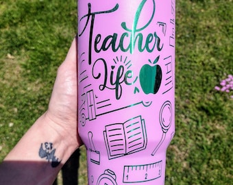 Personalized Teacher Tumbler 40oz | Teacher Life Gift | Pink Stainless Steel Travel Mug | End of Year Teacher Appreciation