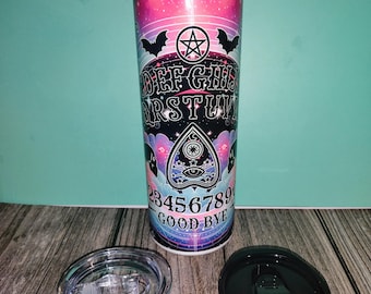 20oz Ouija Board Skinny Tumbler | Gothic Witchy Cup | Black or Clear Lid & Matching Straw | Mystical Halloween Gift