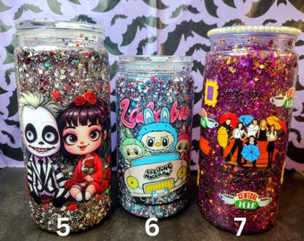 20oz Snow Globe Tumblers – Handmade Glitter Cups with Iconic Characters!