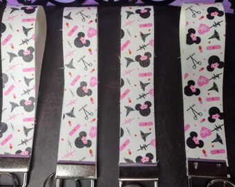 Cute Nurse Bow Wristlet Keychain | Pink Medical Key Fob | Handmade Gift for Healthcare Workers