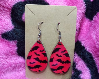 Hot Pink Bat Teardrop Earrings | Spooky Cute Halloween Earrings | Creepy Cute Goth Jewelry | Bat Drop Earrings